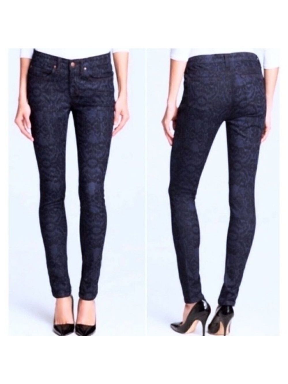 Eileen Fisher Blue  Ikat Print Denim Skinny Jeans Size Sz 6